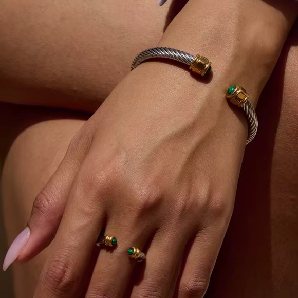 Anthropologie Malachite Stainless Steel Bracelet&Ring Set - Picture 3 of 15